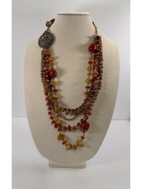 Chicos Carnelian Agate Nugget Necklace Howlite Chunky Multi Strand Chunky Heavy